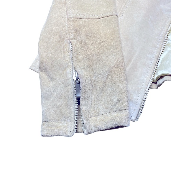 Suede Leather Jacket for Women - Cream Color, Front Zipper, Two Side Poc… - Picture 6 of 10